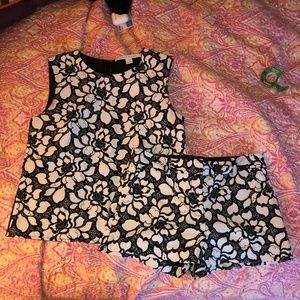 Black and white floral shorts set